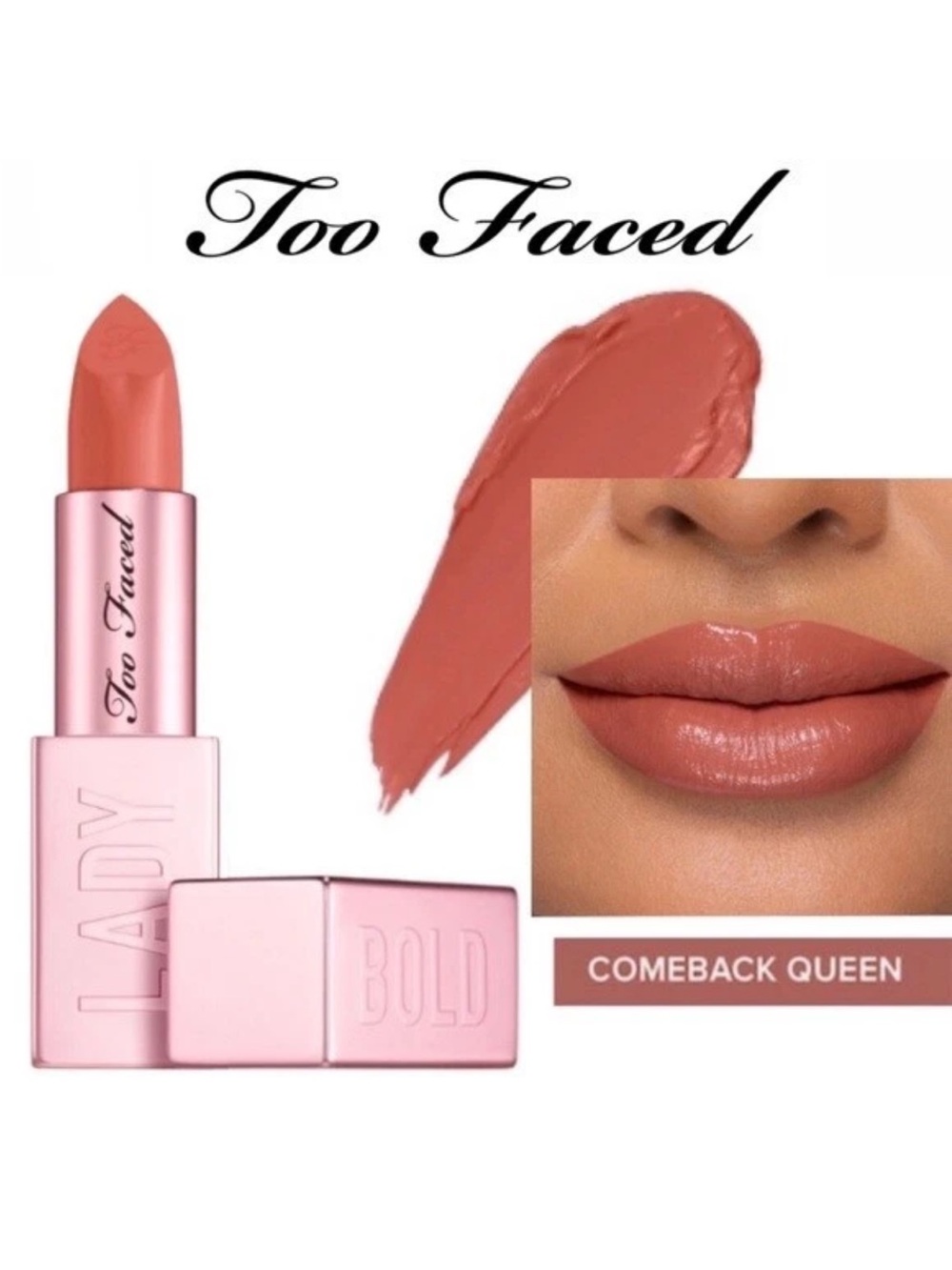 ✨ Too Faced Lady Bold EM-Power Pigment Cream Lipstick | Come Back Queen | NIB